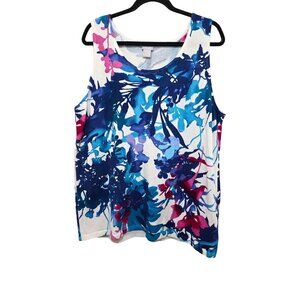 Chicos Womens Floral Sleeveless Tank Top XL Blue & Pink Lightweight Blend